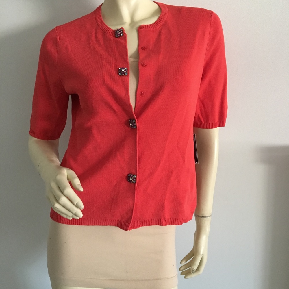 Josephine Chaus short sleeve crewneck cardigan size medium